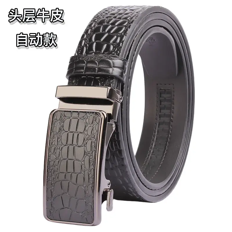 Men's Black Croc Leather Belt First Layer Cowhide