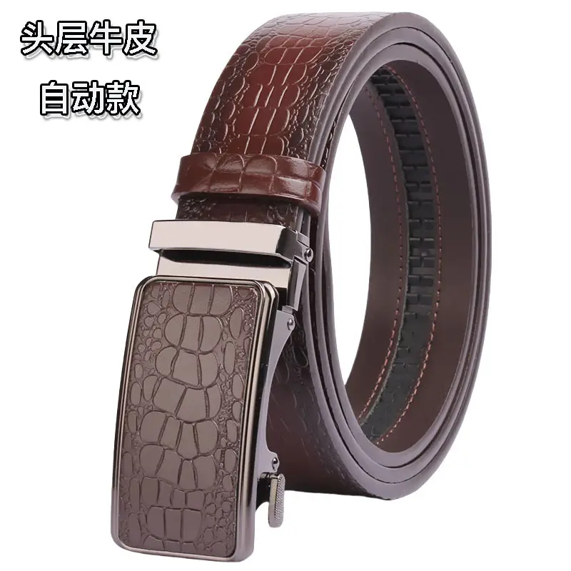 Men's Black Croc Leather Belt First Layer Cowhide