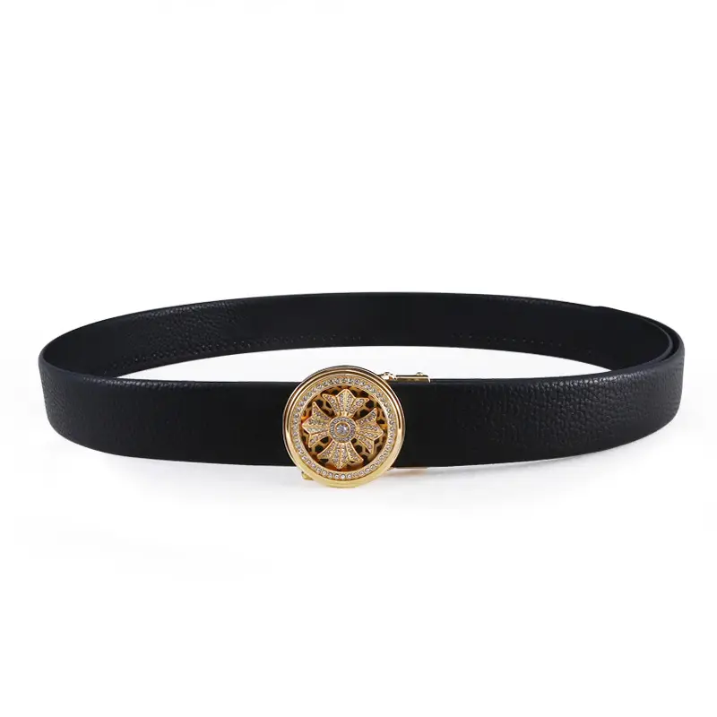 Men's Black Automatic Rotating Buckle Belt with Crystal Dial - Image 7