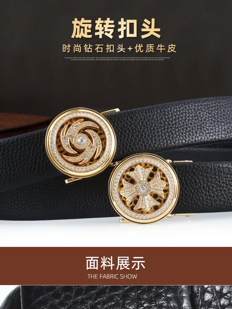 Men's Black Automatic Rotating Buckle Belt with Crystal Dial — feature 1