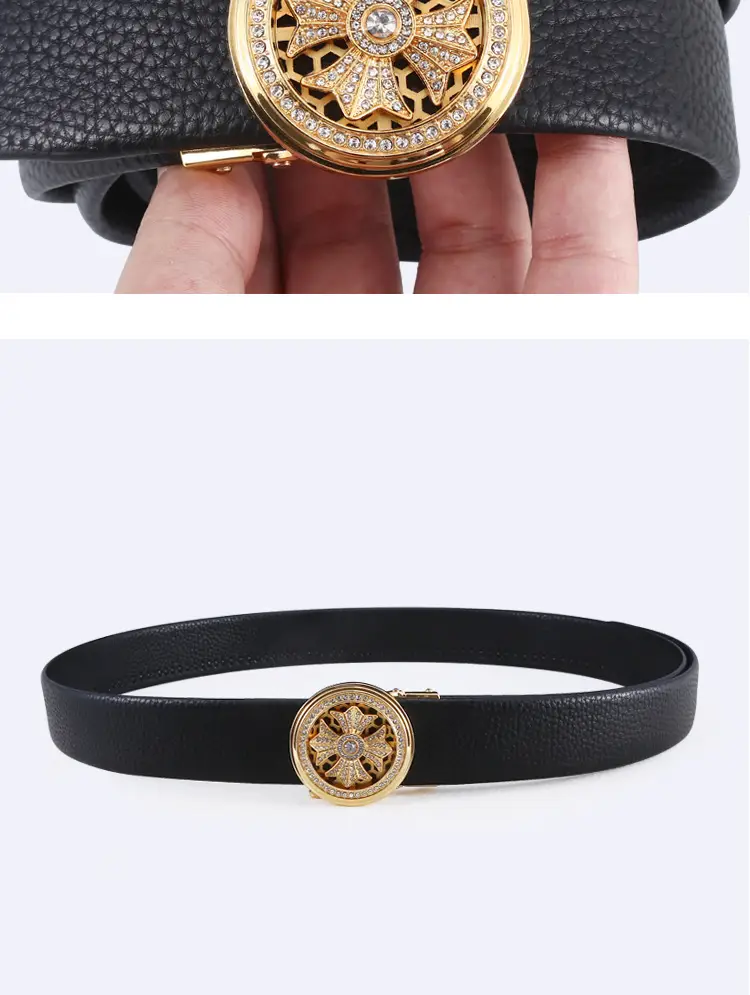 Men's Black Automatic Rotating Buckle Belt with Crystal Dial — feature 10