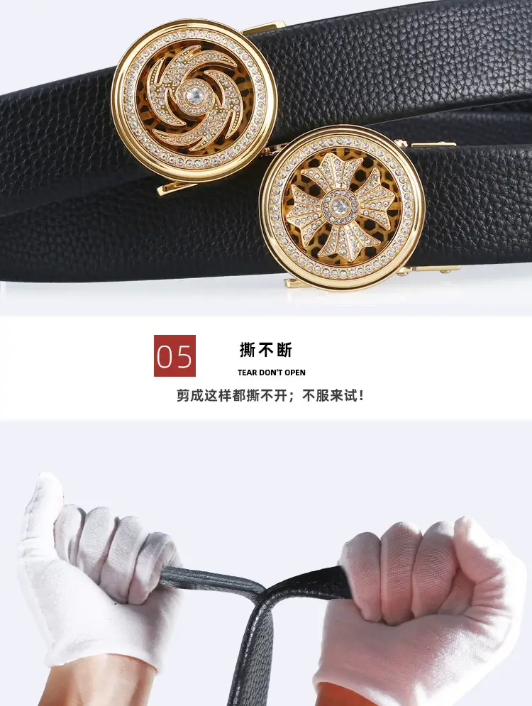 Men's Black Automatic Rotating Buckle Belt with Crystal Dial — feature 7