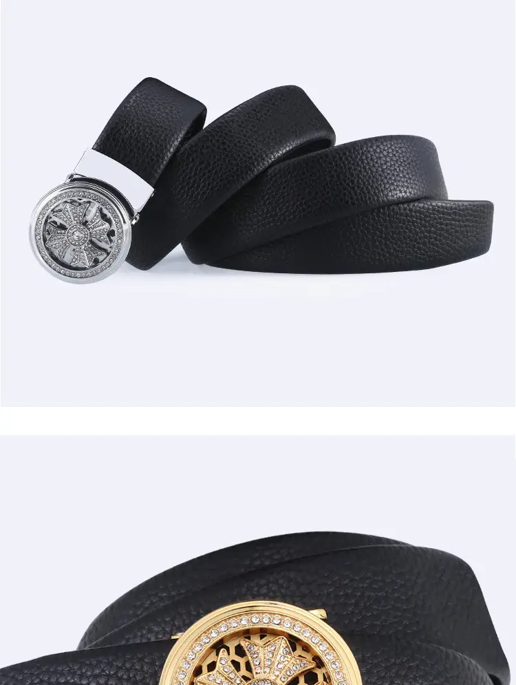 Men's Black Automatic Rotating Buckle Belt with Crystal Dial — feature 9
