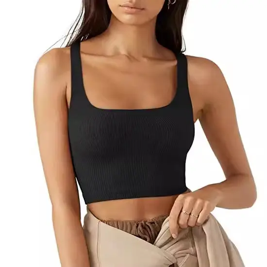 24 Spring Women's Black Threaded Vests Pure Color - Image 12