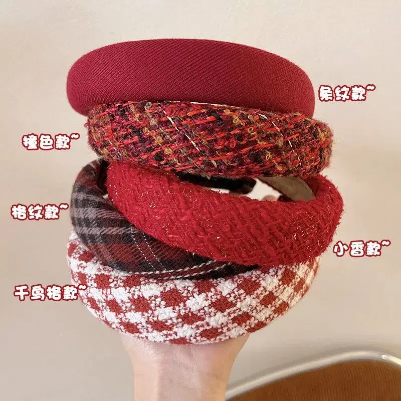 Autumn Winter Red Hair Band for Women Wide Brim Non-Slip