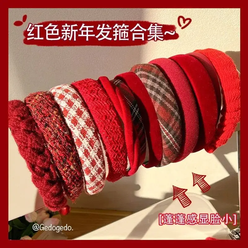Autumn Winter Red Hair Band for Women Wide Brim Non-Slip — feature 1