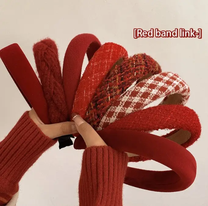 Autumn Winter Red Hair Band for Women Wide Brim Non-Slip — feature 11