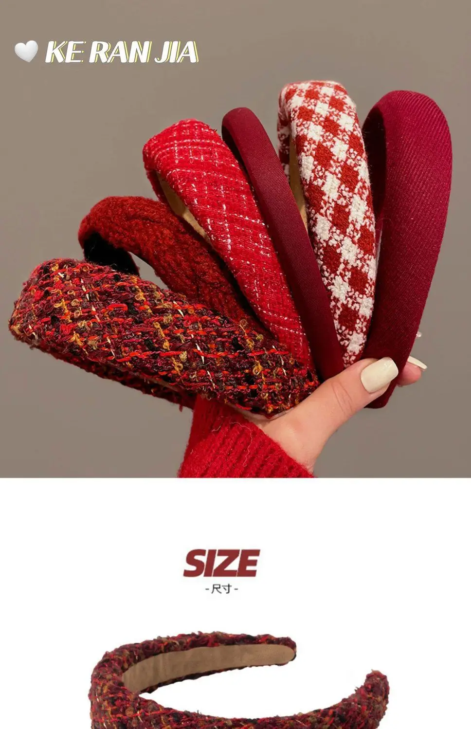 Autumn Winter Red Hair Band for Women Wide Brim Non-Slip — feature 2