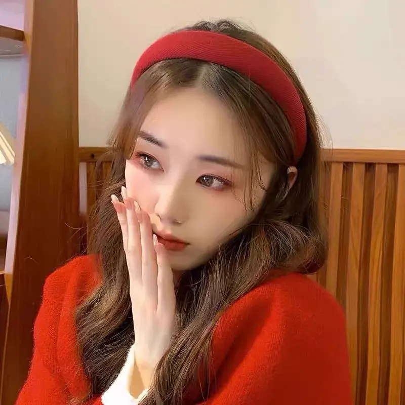 Autumn Winter Red Hair Band for Women Wide Brim Non-Slip — feature 4