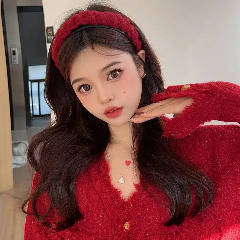 Autumn Winter Red Hair Band for Women Wide Brim Non-Slip — feature 5