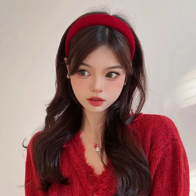 Autumn Winter Red Hair Band for Women Wide Brim Non-Slip — feature 7