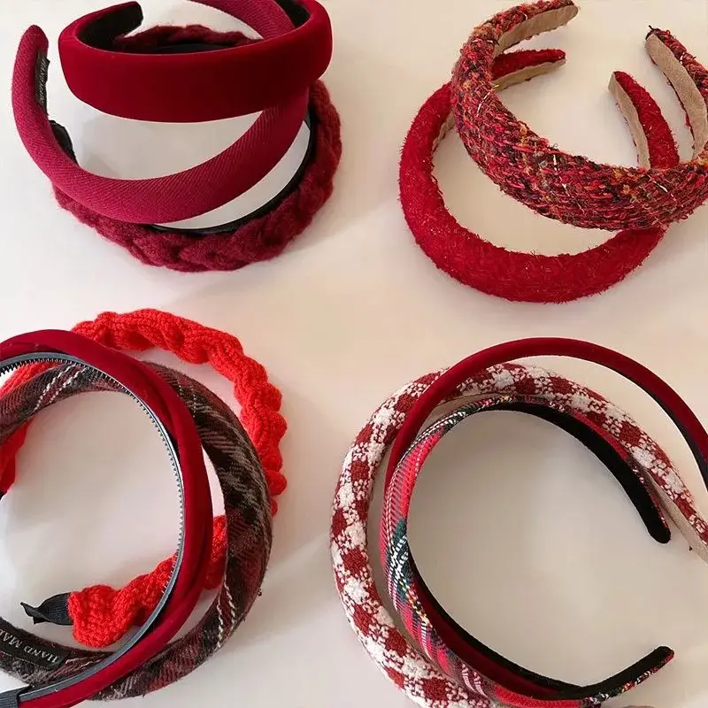 Autumn Winter Red Hair Band for Women Wide Brim Non-Slip — feature 8