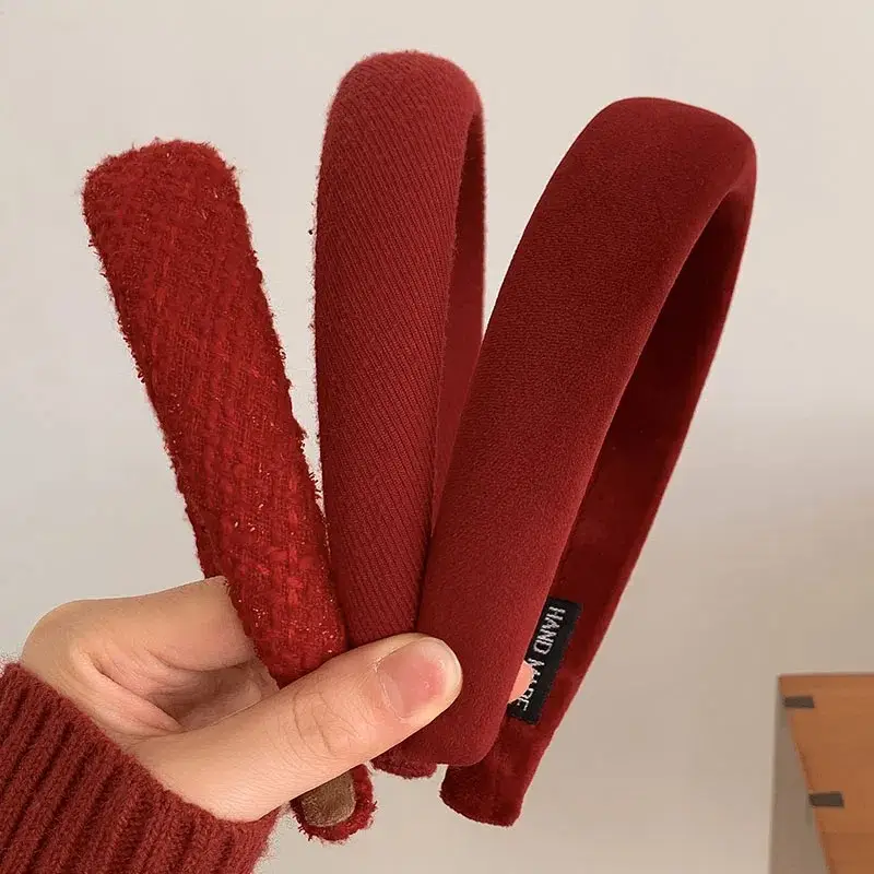 Autumn Winter Red Hair Band for Women Wide Brim Non-Slip — feature 9