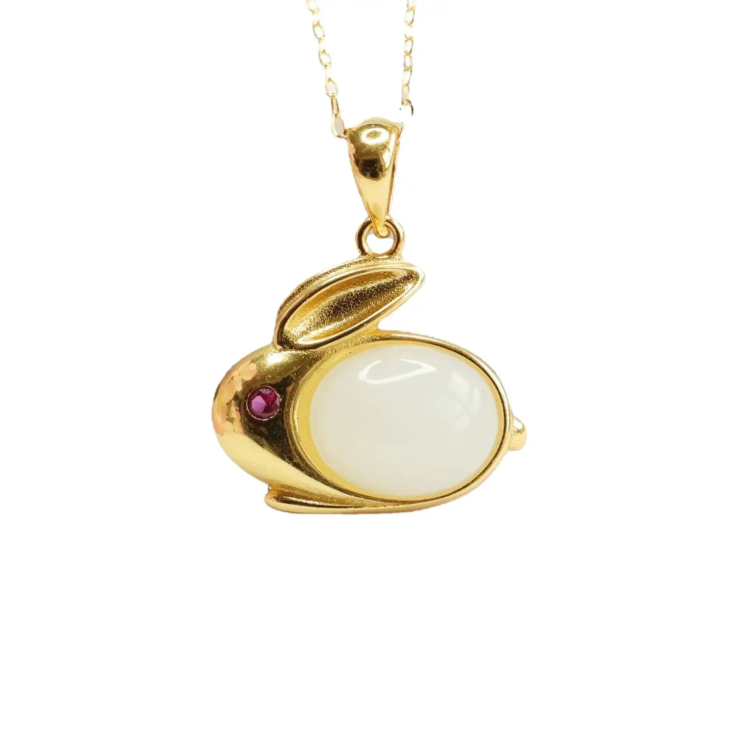 Guan Yu Rabbit Pendant with White Jade & Gold Chain - Image 6