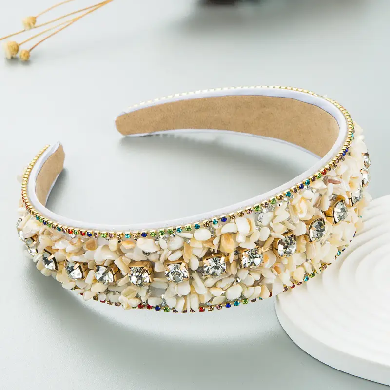 Crushed Turquoise Diamond Wide Headband with Pearl Embellishment - Image 9