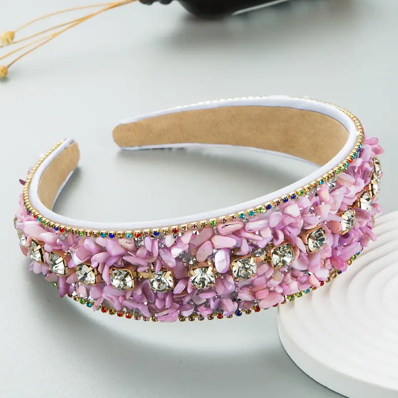 Crushed Turquoise Diamond Wide Headband with Pearl Embellishment - Image 10