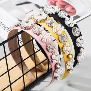 Crushed Turquoise Diamond Wide Headband with Pearl Embellishment — feature 6