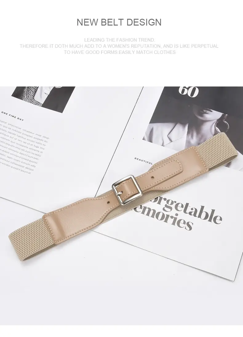 Korean Style Women's Brown Elastic Wide Belt with Square Pin Buckle — feature 22