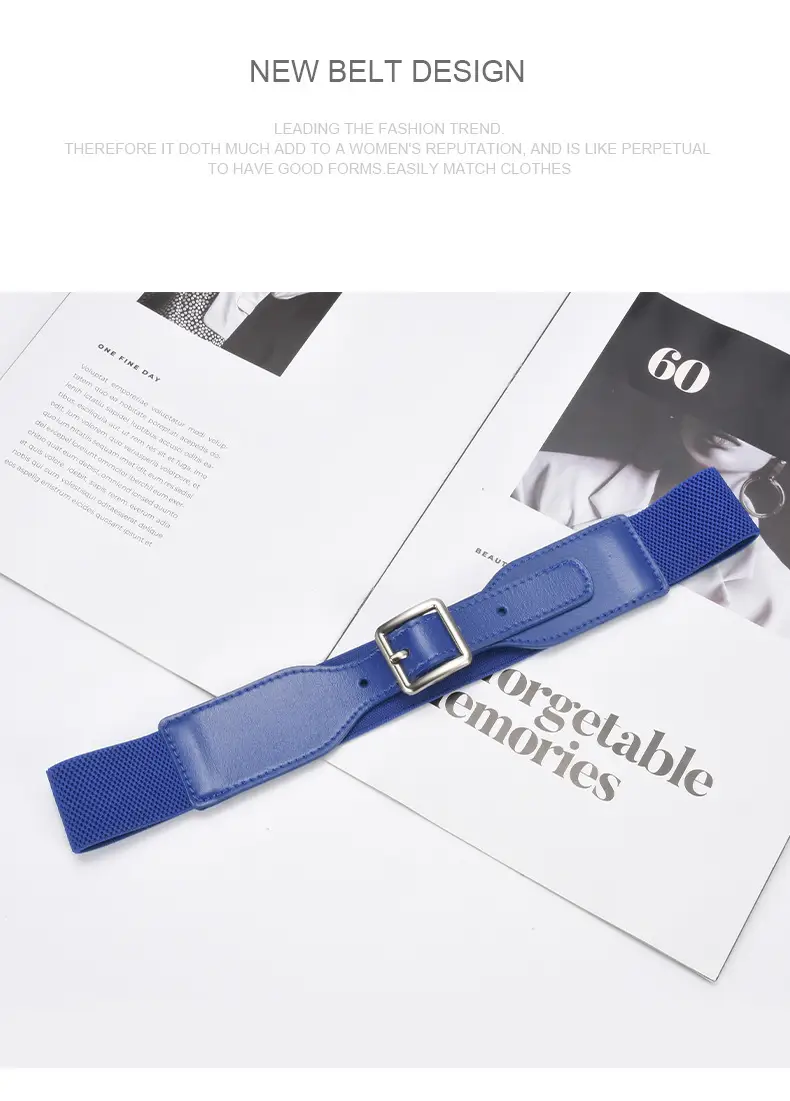 Korean Style Women's Brown Elastic Wide Belt with Square Pin Buckle — feature 23