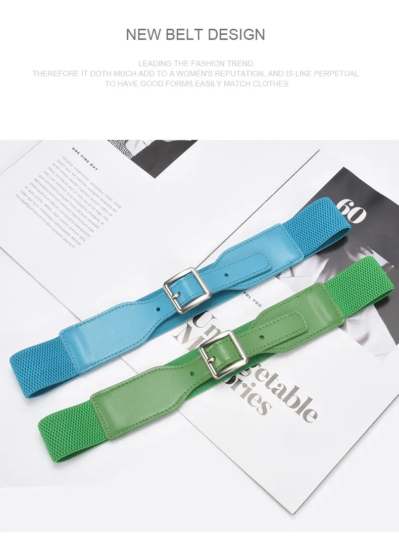 Korean Style Women's Brown Elastic Wide Belt with Square Pin Buckle — feature 24