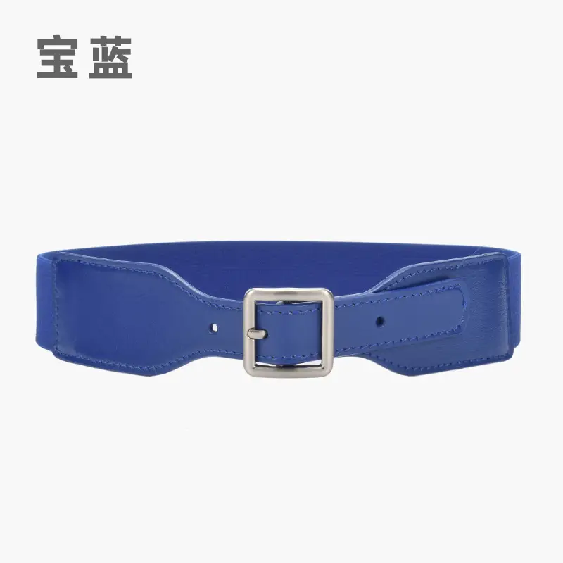 Korean Style Women's Brown Elastic Wide Belt with Square Pin Buckle