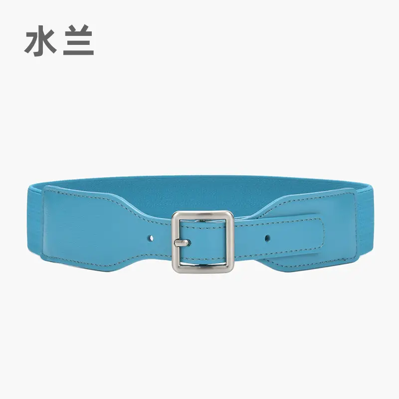 Korean Style Women's Brown Elastic Wide Belt with Square Pin Buckle - Image 8