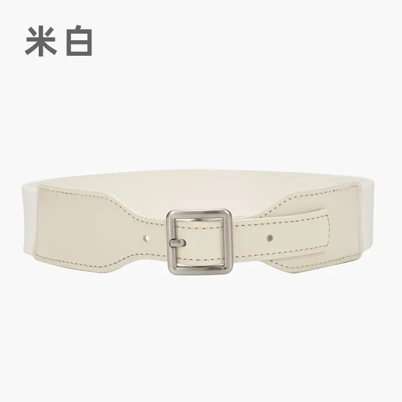 Korean Style Women's Brown Elastic Wide Belt with Square Pin Buckle - Image 5