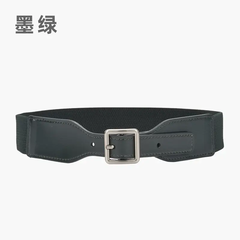 Korean Style Women's Brown Elastic Wide Belt with Square Pin Buckle - Image 6
