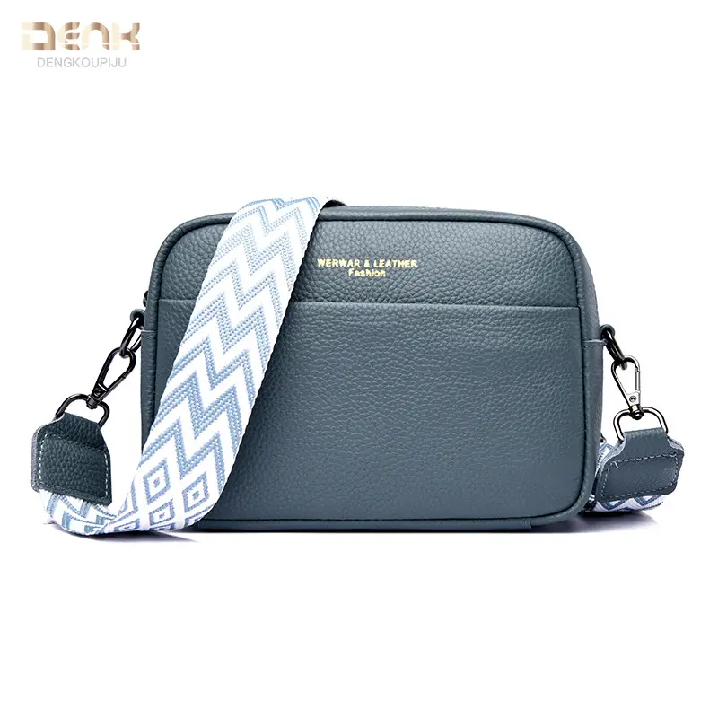 Beige Crossbody Leather Bag with Zigzag Strap - Image 14