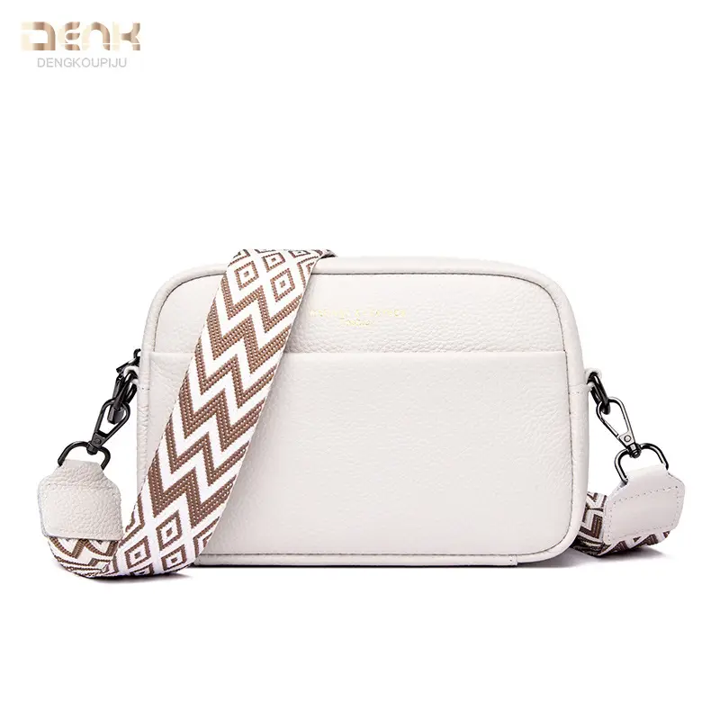 Beige Crossbody Leather Bag with Zigzag Strap - Image 15