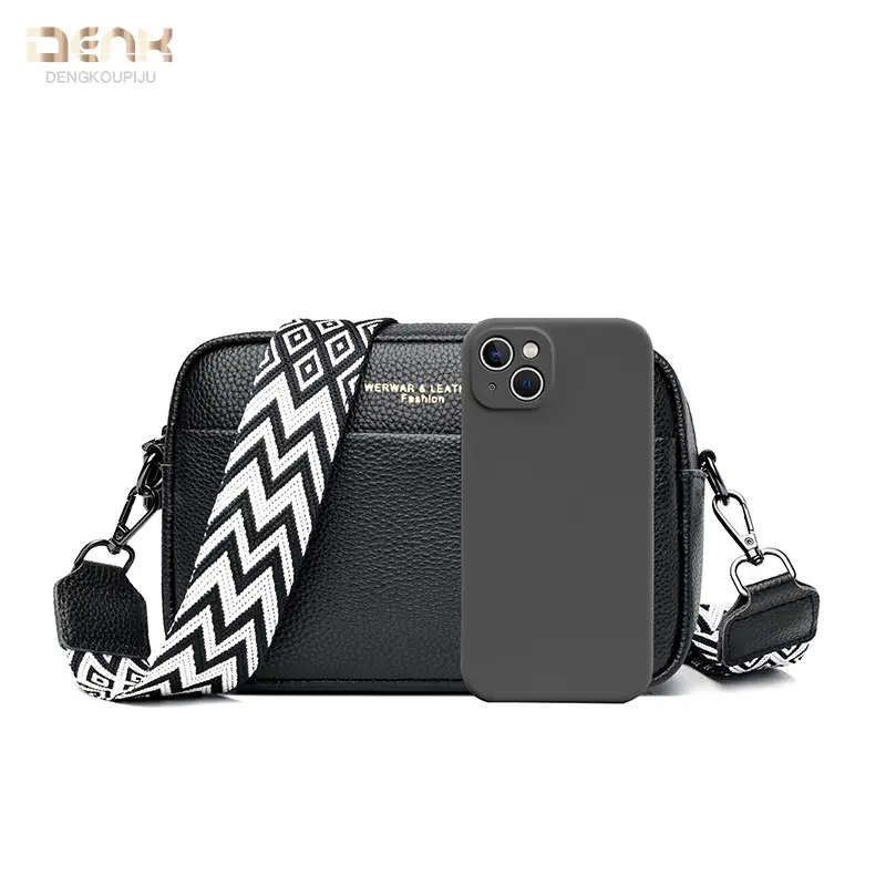 Beige Crossbody Leather Bag with Zigzag Strap - Image 16