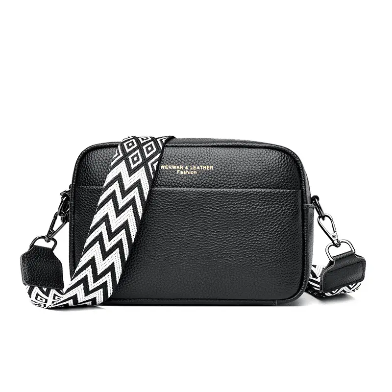 Beige Crossbody Leather Bag with Zigzag Strap - Image 17