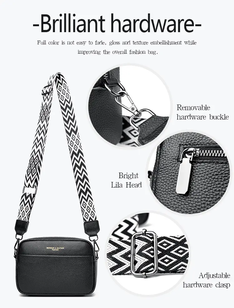 Beige Crossbody Leather Bag with Zigzag Strap — feature 5