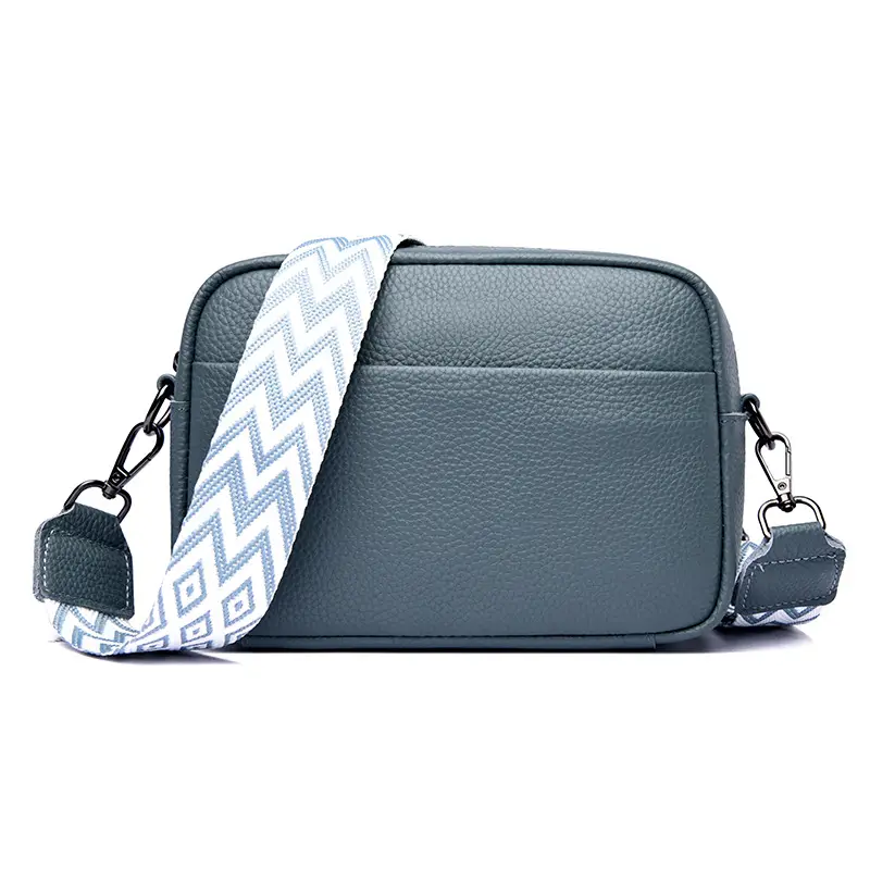 Beige Crossbody Leather Bag with Zigzag Strap - Image 10
