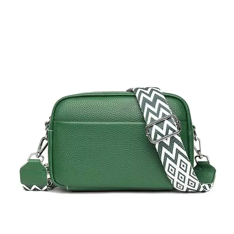 Beige Crossbody Leather Bag with Zigzag Strap - Image 11