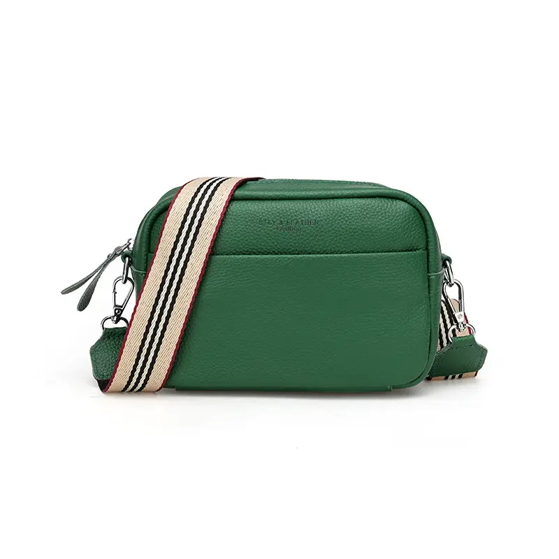 Beige Crossbody Leather Bag with Zigzag Strap - Image 12