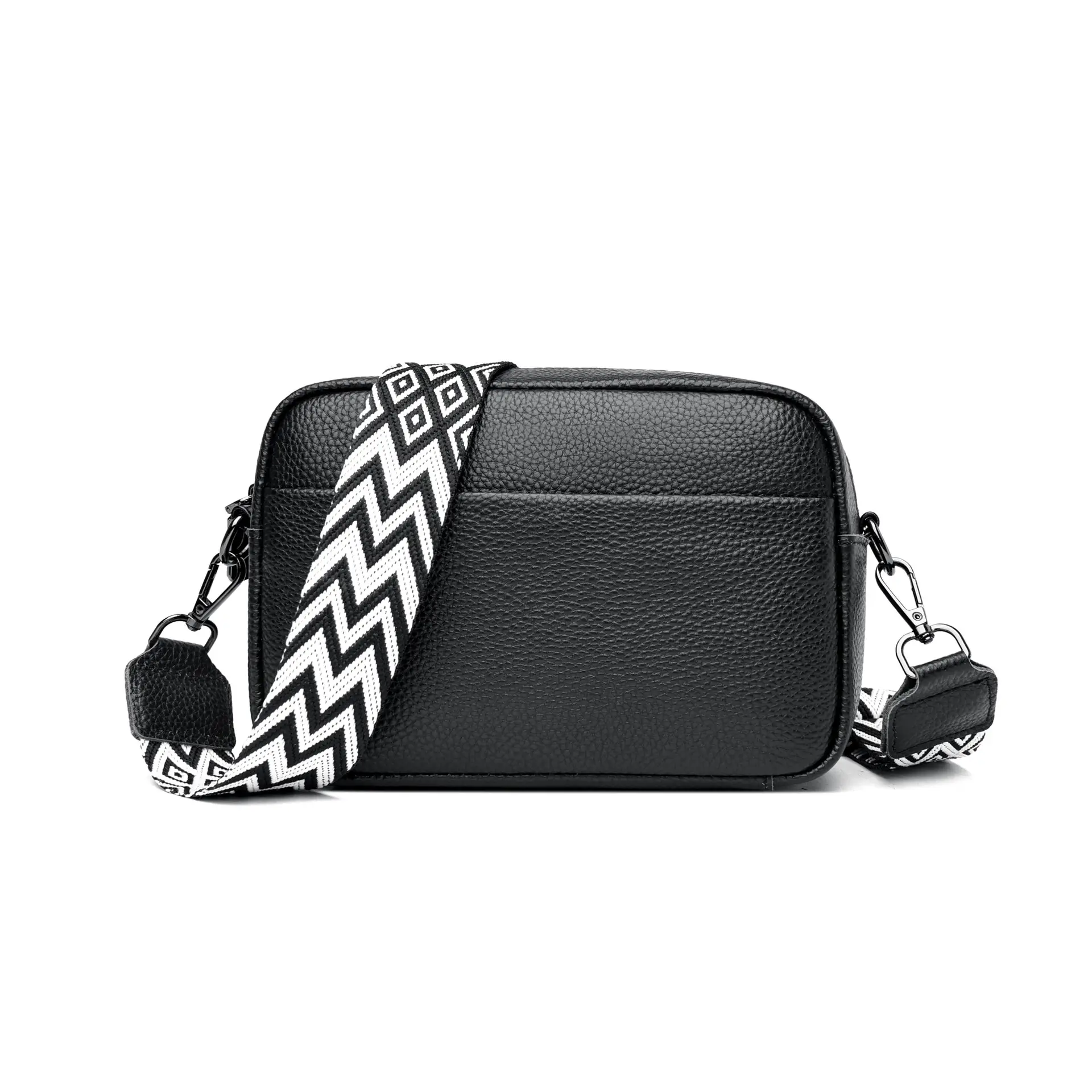 Beige Crossbody Leather Bag with Zigzag Strap - Image 7