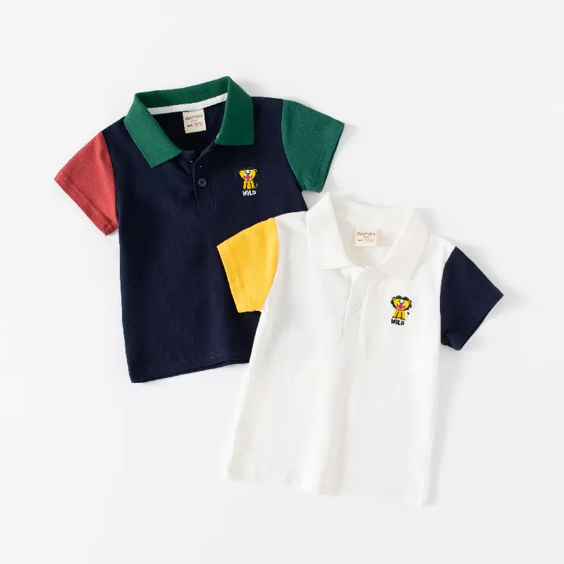 Children's Color-Blocked Polo T-Shirt Navy Red Green - Image 4