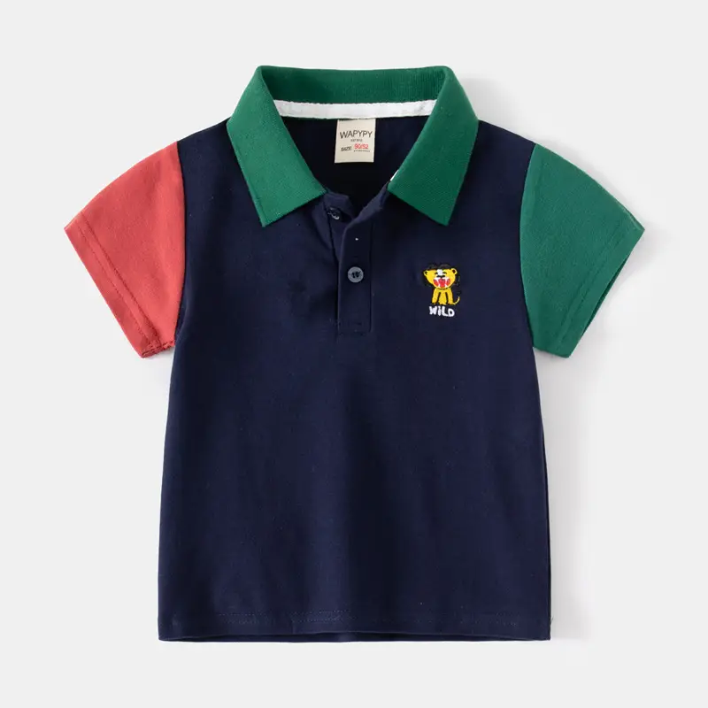 Children's Color-Blocked Polo T-Shirt Navy Red Green - Image 5