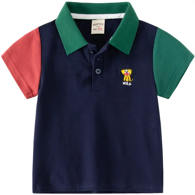 Children's Color-Blocked Polo T-Shirt Navy Red Green - Image 7