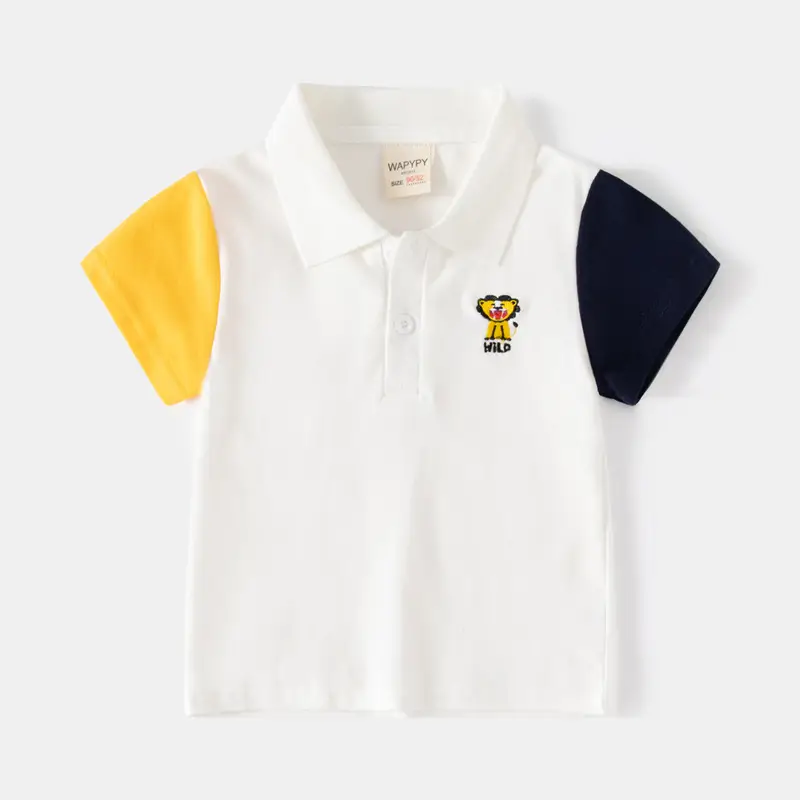 Children's Color-Blocked Polo T-Shirt Navy Red Green - Image 2
