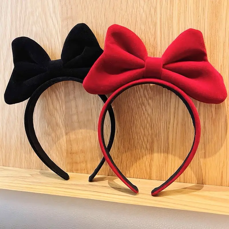 Black Velvet Bow Headband for Women Winter Hair Accessory - Image 4