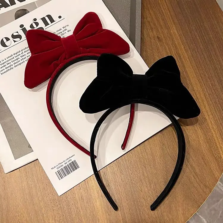 Black Velvet Bow Headband for Women Winter Hair Accessory - Image 6