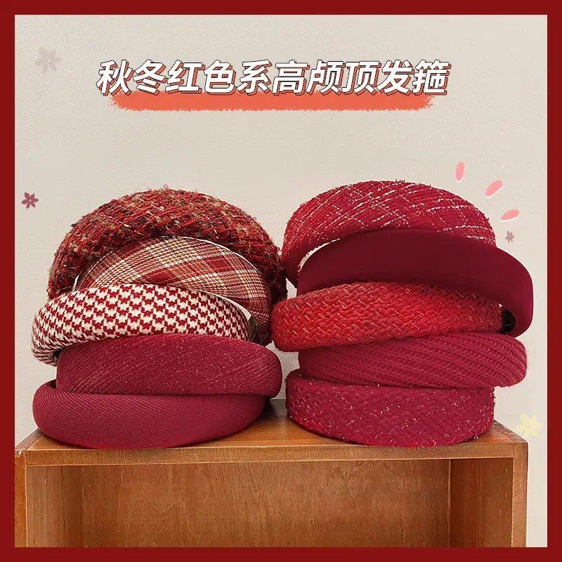 Red Velvet High Cranium Hair Band for Women Winter - Image 8