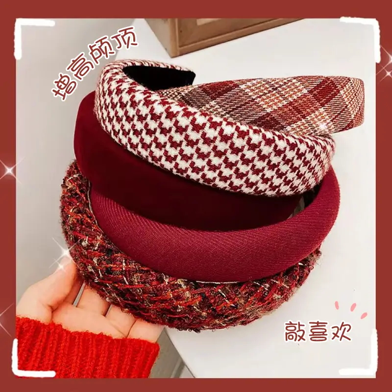 Red Velvet High Cranium Hair Band for Women Winter - Image 9