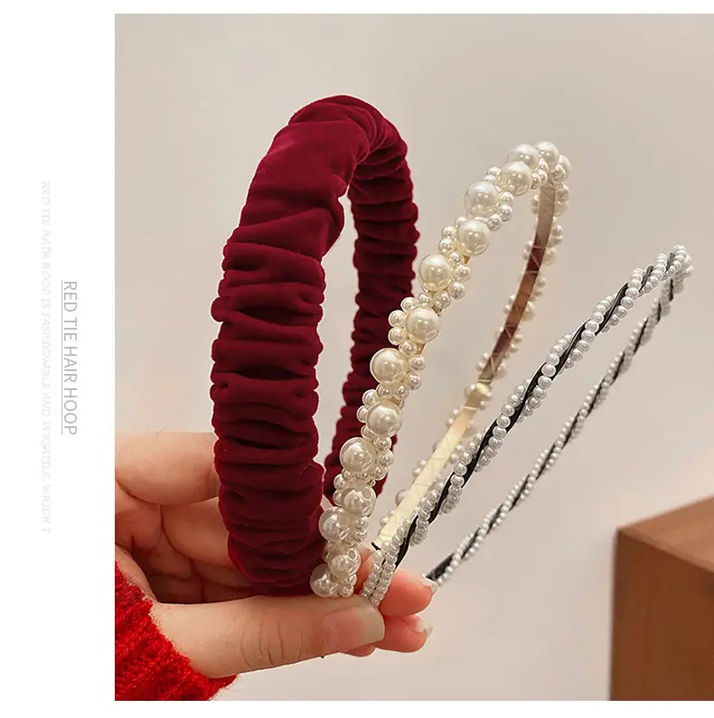 Red Velvet High Cranium Hair Band for Women Winter — feature 5