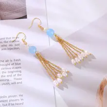 S925 Silver Pin Earrings with Natural Stone Tassel Women — feature 5