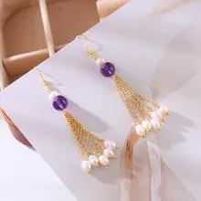 S925 Silver Pin Earrings with Natural Stone Tassel Women — feature 7