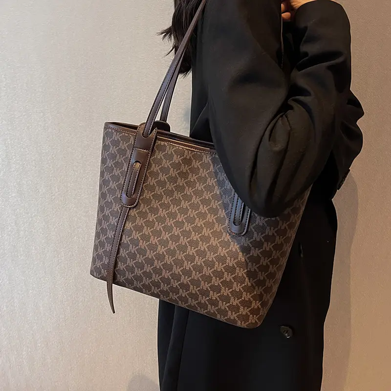 Large Capacity Women's Brown Monogram Tote Bag - Image 7