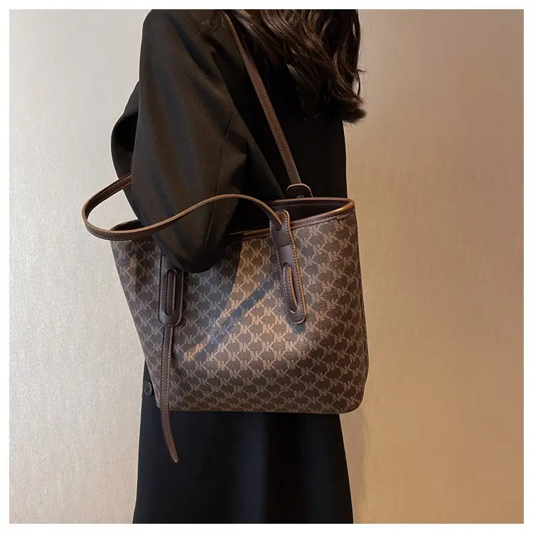 Large Capacity Women's Brown Monogram Tote Bag — feature 21